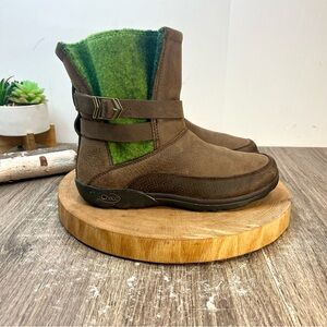 * Chaco Hopi Boots – Moss Felt & Brown Leather Pull-On | Size 6.5